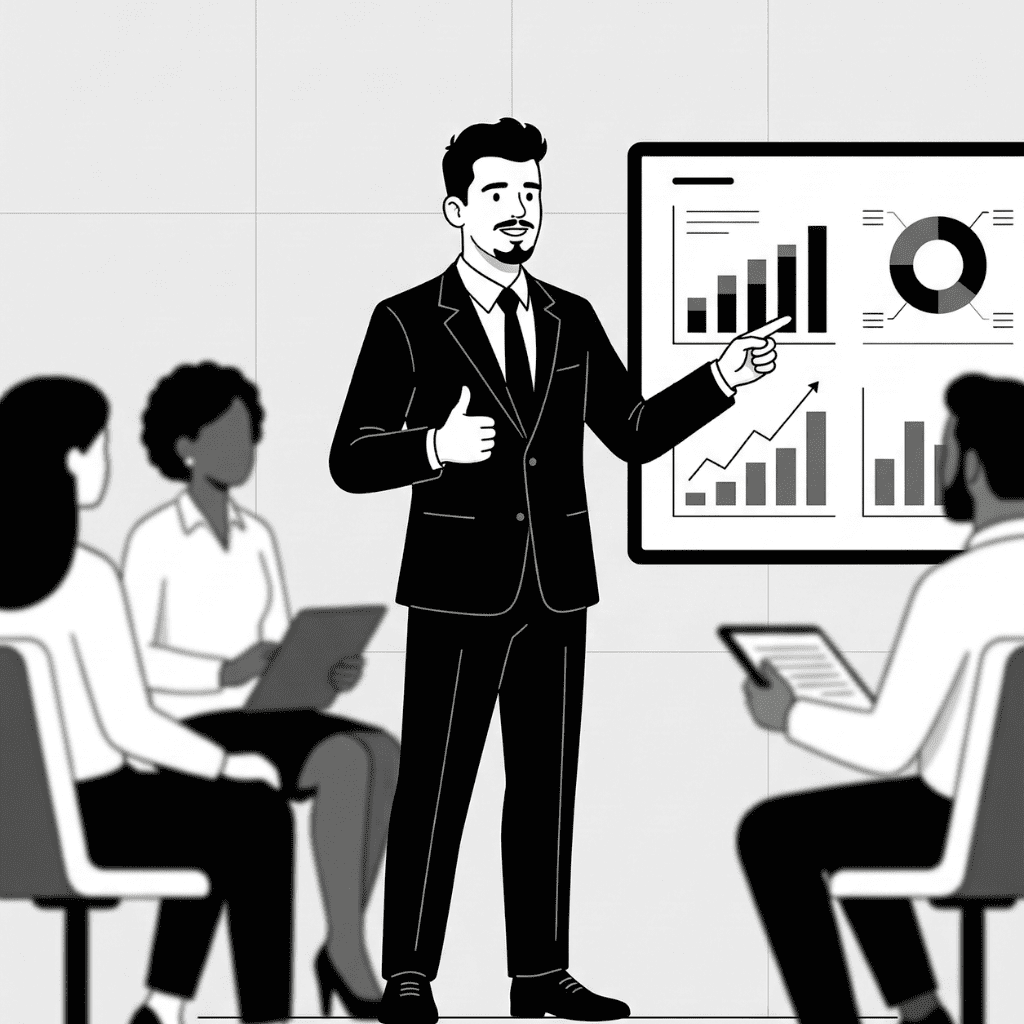 Consultor de Marketing Digital explicando un proyecto